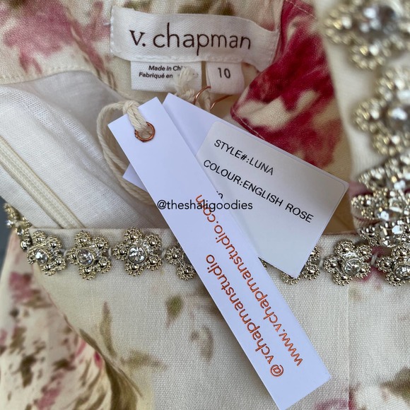 V. CHAPMAN The Luna Dress English Rose Floral Cutout Embellished Beaded Midi - Picture 10 of 11